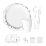 LINARIO® Einweggeschirr Set aus Zuckerrohr und Maisstärke - je 25 Gabeln,...