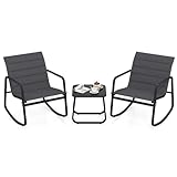 COSTWAY Balkonmöbel Set, Gartenmöbel Set, 2 Schaukelstühlen mit Tisch und...
