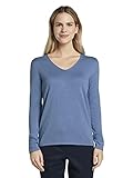 TOM TAILOR Damen Basic Strickpullover mit V-Ausschnitt, 15584 - Sea Blue...