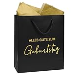 MEJOSER Geschenktüte Geburtstag Schwarz 25x21x10cm Groß Geschenktasche mit...