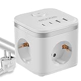 Echos - 7-in-1 Steckdosenwürfel mit Kabel 3 Fach Mehrfachsteckdose mit USB C -...