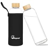 Bugucat Glasflasche 1 Liter, Trinkflasche 1l Glas aus Borosilikat Glas mit...