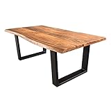 Riess Ambiente Massiver Couchtisch Mammut 120cm Akazie Natur V-Gestell schwarz...