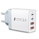 USB C Ladegerät, 4 Ports Mehrfach Ladegerät mit USB C und USB A, 45W...
