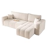 GREKPOL Sofa mit Schlaffunktion 145x248 - Beige Ecksofa mit Schlaffunktion und...