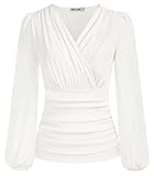 GRACE KARIN Damen V-Ausschnitt Bluse Langarm Einfarbig Slim Fit Plissee-Tops...
