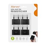 Aieve 4 Stück USA auf EU Reisestecker US zum 2 Pin Deutschland/Europa Stecker Amerika/Kanada/Mexiko Stecker Adapter Konverter Adapterstecker für Geräte mit USA-Netzteil (schwarz)