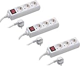 Meister Steckdosenleiste 3-fach - 3er-Set - 1,4 m Kabel - weiß - mit Schalter -...