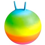 BUSDUGA 2902 Regenbogen Hüpfball Neonfarben Ø 50 cm, Sprungball mit Griffen