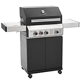 TAINO BLACK 3+1 Gasgrill 3 Brenner mit Seitenkocher und Keramik Sear-Burner...