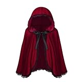 Generisch Rotkäppchen-Umhang, roter Samt-Umhang mit Kapuze, Halloween-Kostüm,...