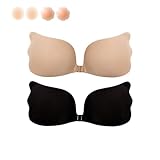 WENRENMK 2 Klebe BH Push Up & 4 Nipple Pads, Trägerloser BH - Unsichtbarer BH...