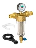 Diamond - Set Mechanischer Rückspülfilter I inkl. Manometer I 3/4 Zoll I Filterfeinheit 100 μm I Filteroberteil aus Messing I Wasserfilter mit Manometer I Verhindert das Einspülen von Fremdkörpern