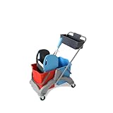 Hypafol Reinigungswagen mit EXTRA Korb | 2x25l Eimer mit Trennwand | Kunststoff...