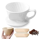 WIYETY Kaffeefilter Porzellan, Kaffee Filter mit 50 Filterpapier, Porzellan...