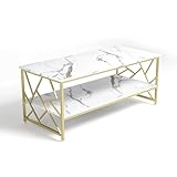 Soayone Wohnzimmertisch Weiß Marmor Couchtisch mit Stauraum Sofa Tisch für...