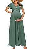 OUGES Damen Maxi Umstandskleider Lang Sommer Stillkleid V-Ausschnitt Kleider...