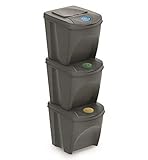 Mülleimer Abfalleimer Mülltrennsystem 75L - 3x25L Behälter Sorti Box...