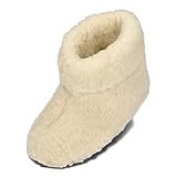 BeComfy Warme Hausschuhe Damen Herren Hüttenschuhe aus Schafwolle (Creme, EU Schuhgrößensystem, Erwachsene, Numerisch, M, 38)
