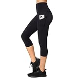 Yvette Damen 3/4 Capri Leggings Sporthose mit Taschen Hohe Taille Bequem Yoga...