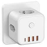 Steckdosenwürfel ohne Kabel, Steckdosenleiste mit 4 USB, 3 Fach...