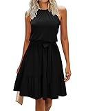 Newshows Sommerkleid Damen Knielang Elegant Kleid Neckholder Sommer Ärmellos...