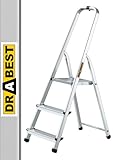 DRABEST Trittleiter 3 Stufen klappbar Alu Leiter mit Ablage Haushaltsleiter...
