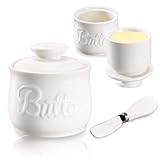 Französische Butterdose, Butterglocke aus Keramik mit Deckel und Buttermesser,...