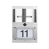 Grafner Edelstahl Wandlampe mit beleuchteter Hausnummer und Bewegungsmelder,...