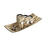 Relaxdays Teelichthalter, 3 Kerzenhalter mit Herz, Tablett & Steine, Tischdeko...