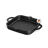 BURNHARD Gusseisen Grillpfanne, quadratisch 30 cm, Pre-Seasoned, Steakpfanne...