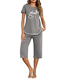 Terecey Schlafanzüge Damen Kurzarm Pyjama Sommer Baumwolle Nachtwäsche...