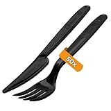 Wiederverwendbares Plastikbesteck schwarz | MEHRWEG Campingbesteck | PREMIUM...