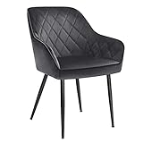 SONGMICS Esszimmerstuhl, Sessel, Loungesessel, mit Armlehne, Bezug aus Samt,...