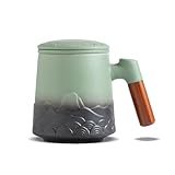 ZENS Teetasse mit Deckel und Sieb, 500ml Große Holzgriff Teebecher mit Teesieb...