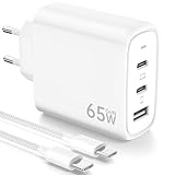 65W Ladegerät USB C Netzteil PPS Schnellladegerät 3-Port GaN PD Ladegerät,...