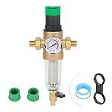 Rückspülfilter, Druckminderer Wasserfilter mit Manometer, Wasserdruckminderer, Wasser Vorfilter Sedimentfilter, Ausspülbarer Feinfilter, Spin Down Sediment Wasserfilter (1' mit 3/4' Adapter)