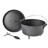 TAINO Dutch Oven 8L aus Gusseisen Ø 30cm Feuertopf Brotbackform Set Deckelheber...