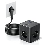Steckdosenwürfel mit USB, 8 in 1 Steckdosenleiste Flachstecker mit Schaltbar,4...