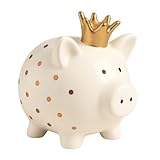 Keramik-Sparschwein mit Goldkrone – Elegante Schatztruhe für Ihre Ersparnisse