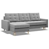 Mebligo - Ecksofa mit Schlaffunktion und 2 Bettkasten, Universelle Eckseite Grau...