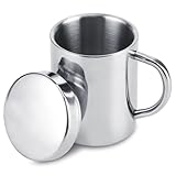 HERCHR 300 ml doppelwandiger Edelstahlbecher mit Griff, Edelstahl Reisetasse...