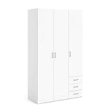 Kleiderschrank mit drei Türen und drei Schubladen, Farbe Weiß, Maße 115 x 200...