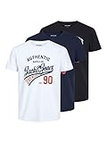 Jack & Jones Herren Jjethan Tee Crew Neck 3pk Mp Noos T Shirt, Schwarz, M EU