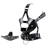 GKLWEJ BDSM Maske, Leder Kopfmaske mit Mundknebel, Verstellbare Bondage Maske...