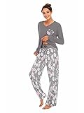 Famulily Schlafanzüge für Damen Pyjama Baumwolle Lang Pyjama Set Nachtwäsche...