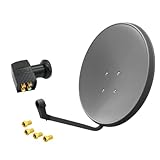 60cm HD Sat Anlage Quad LNB + 4 F-Stecker Digital 4 Teilnehmer Antenne Grau UHD...