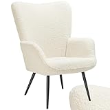 tectake® Skandinavischer Stil Ohrensessel, Teddy Sessel Hygge, Bouclé Sessel...