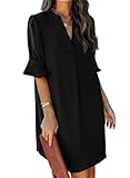 JOCAFIYE Frauen V-Ausschnitt Rüschen Hemdkleid Einfarbige Casual Sommer Kurzes...