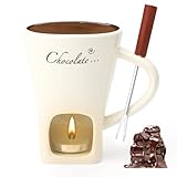 Schokofondue Tasse Keramik 130ML Schoko Fondue Cup mit Teelichthalter und Gabeln...